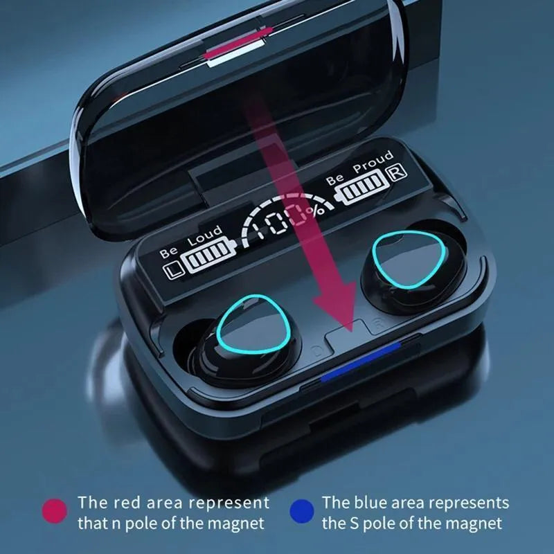 9D HiFi Bluetooth Earbuds – TWS Wireless Earphones with 2000mAh Charging Power Bank & LED Display
