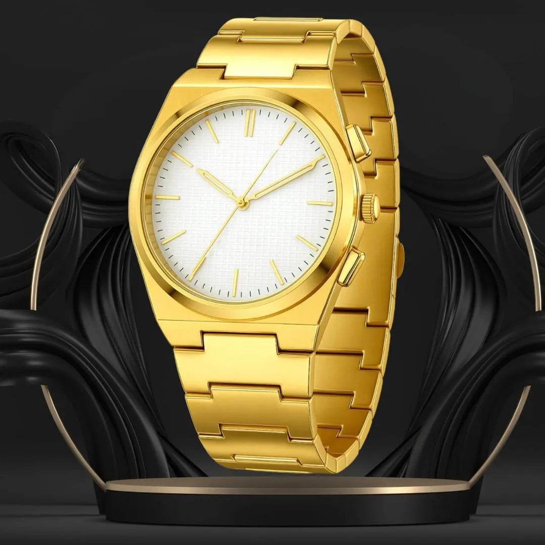 Men's Gold Stainless Steel Chain Watch 8mm Dial | Luxury Style Men's Wristwatch | Elegant Gold Fashion Watch