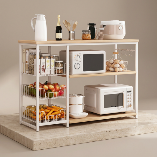 3 Layer Kitchen Rack Black & White | Iron Storage Organizer