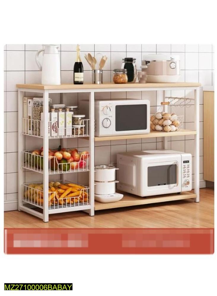 3 Layer Kitchen Rack Black & White | Iron Storage Organizer