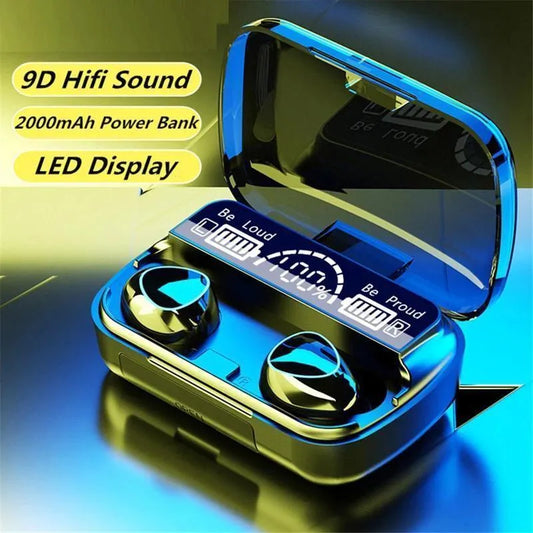 9D HiFi Bluetooth Earbuds – TWS Wireless Earphones with 2000mAh Charging Power Bank & LED Display