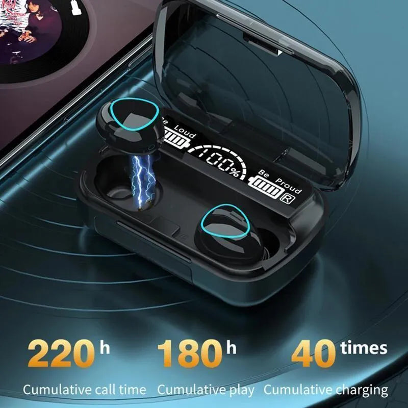 9D HiFi Bluetooth Earbuds – TWS Wireless Earphones with 2000mAh Charging Power Bank & LED Display