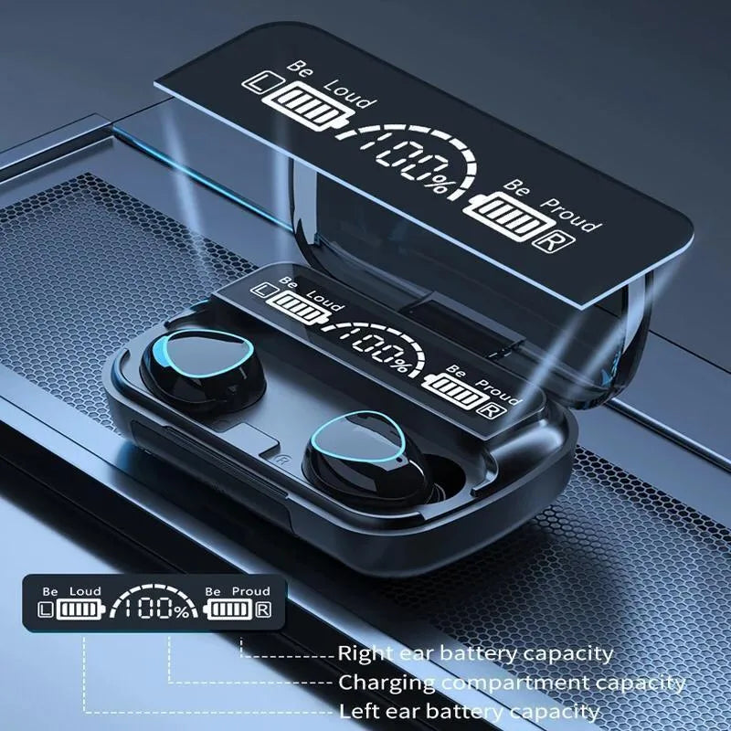 9D HiFi Bluetooth Earbuds – TWS Wireless Earphones with 2000mAh Charging Power Bank & LED Display