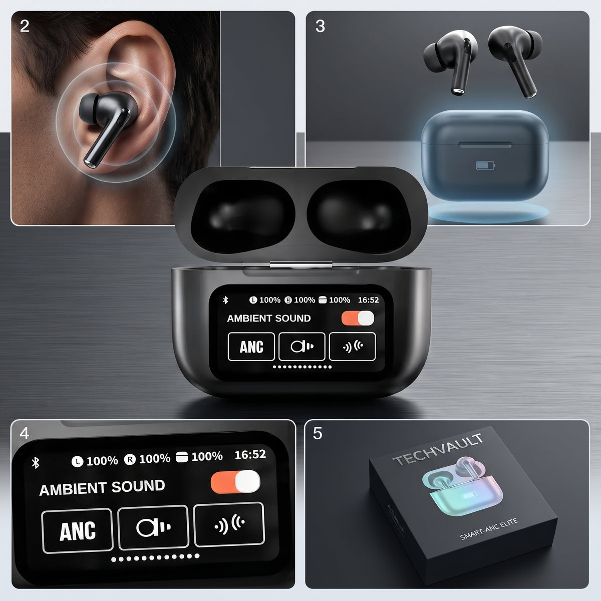 A9 Pro Wireless Earbuds with Smart Touch Screen Display, ANC ENC Noise Cancellation, Ambient Sound & Bluetooth