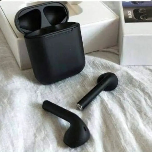 Black Pods 12 Wireless Bluetooth Earbuds – TWS Earphones with HD Stereo Sound, Touch Control & Charging Case