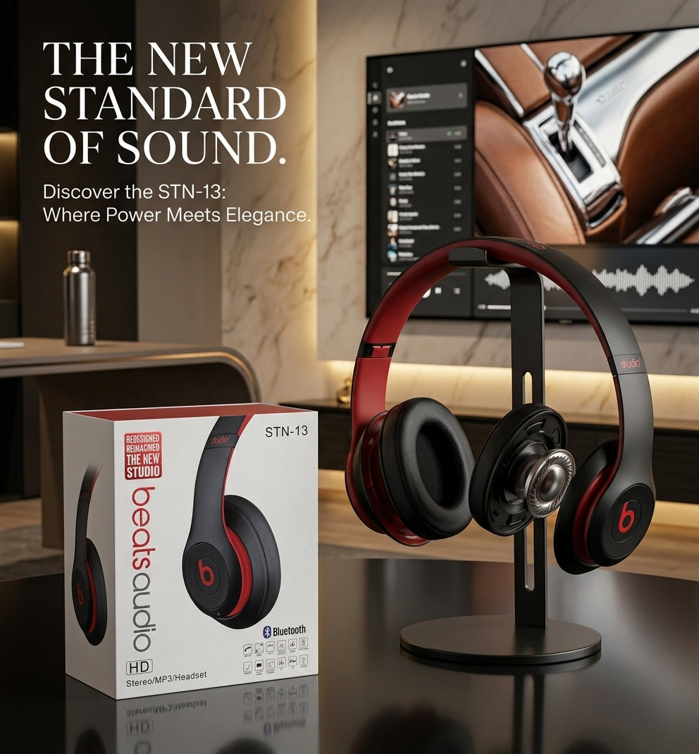 Black Bluetooth Headphones with Red Ring | Deep Bass, Wireless Audio & Long Battery Life