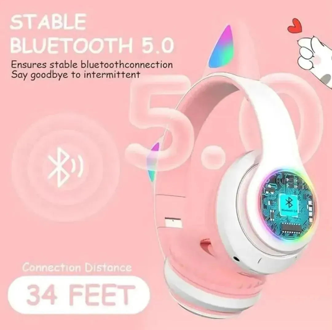Cat Ear LED Bluetooth Headphones | Multicolor RGB Lights, ABS Design & Wireless Audio