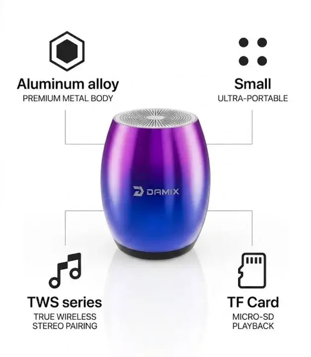 Damix Dm-001 Portable Mini Bluetooth 5.3 Speaker  TWS Aluminum Alloy Wireless Audio  TF Card & Type-C Supported