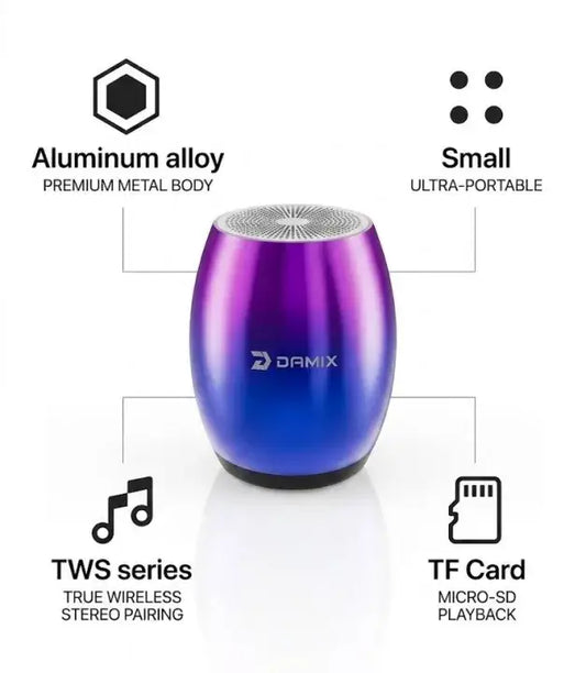 Damix Dm-001 Portable Mini Bluetooth 5.3 Speaker  TWS Aluminum Alloy Wireless Audio  TF Card & Type-C Supported