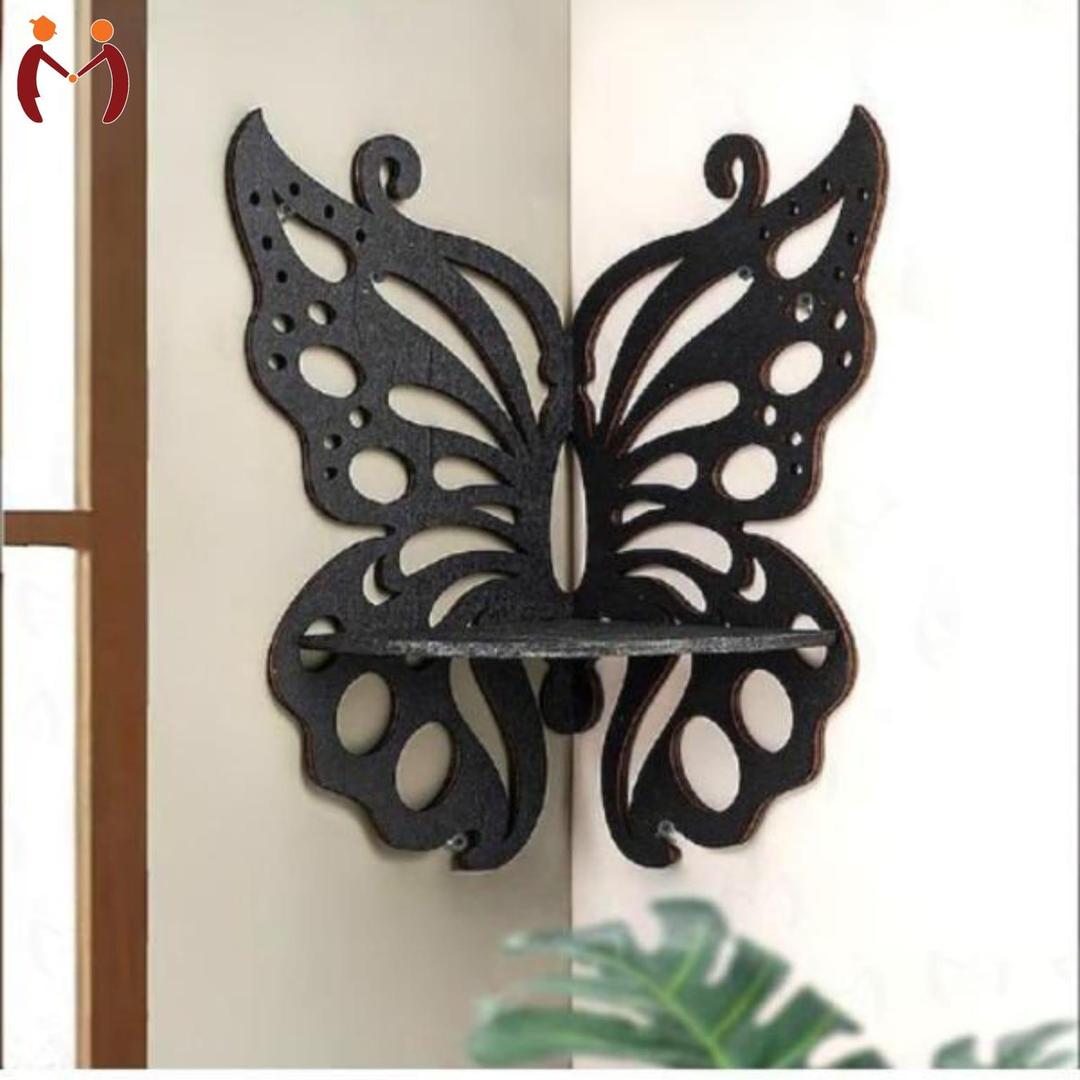 Butterfly Wall Shelf Black MDF | Small Space Storage & Wall Decor