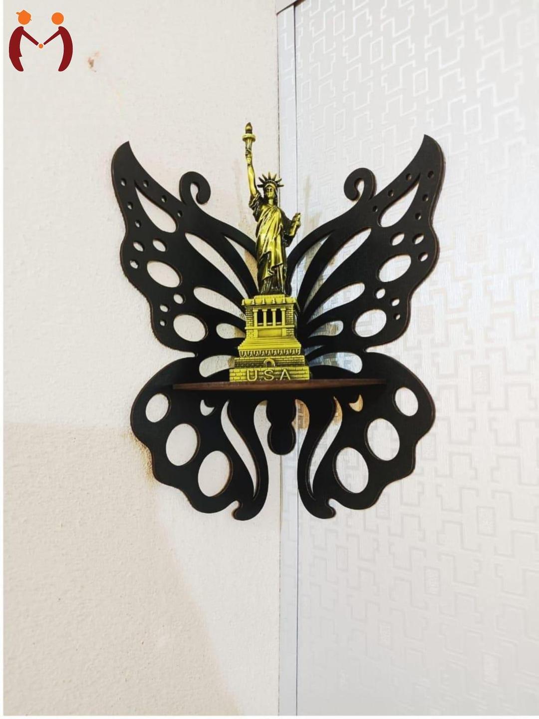 Butterfly Wall Shelf Black MDF | Small Space Storage & Wall Decor