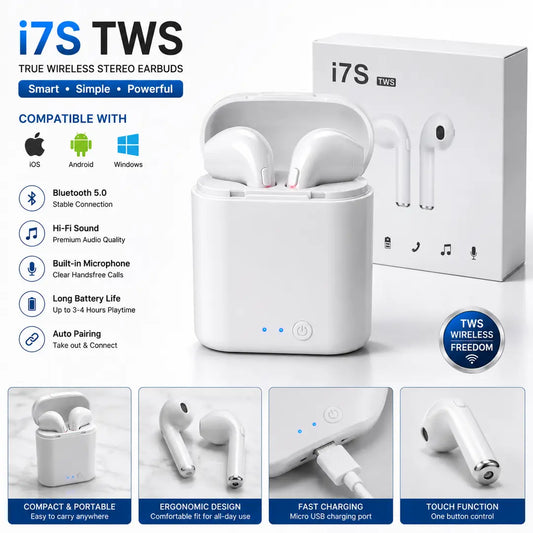 i12 TWS Wireless Earbuds Bluetooth Earphones with Charging Case, Touch Control, HD Stereo Sound & Built-in Mic