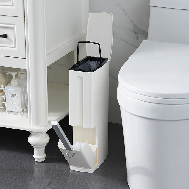Modern Toilet Brush & Trash Can Set | White Bathroom Cleaning & Waste Bin Combo