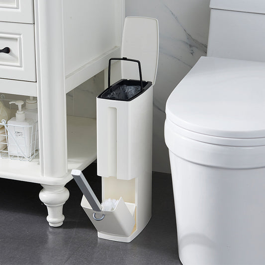 Modern Toilet Brush & Trash Can Set | White Bathroom Cleaning & Waste Bin Combo