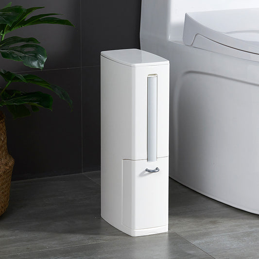 Modern Toilet Brush & Trash Can Set | White Bathroom Cleaning & Waste Bin Combo