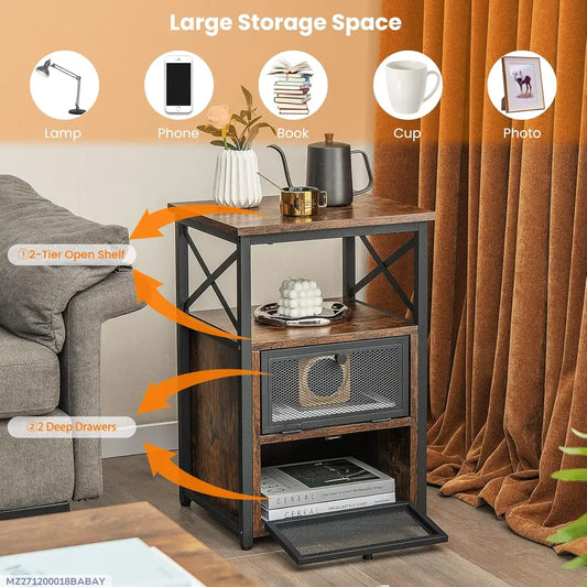 Wooden Coffee Table with Iron Frame | Brown Modern Table