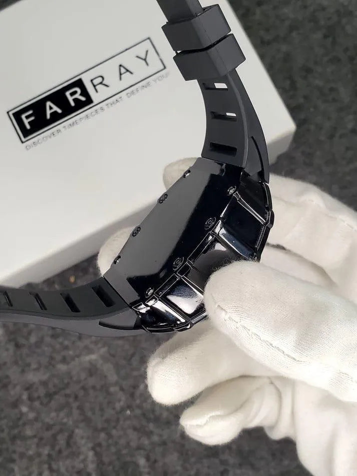 Richard Black Skeleton Watch for Men | Luxury Black Wrist Watch | Analog Fashion Watch with Rubber Strap | Stylish Mens Watch